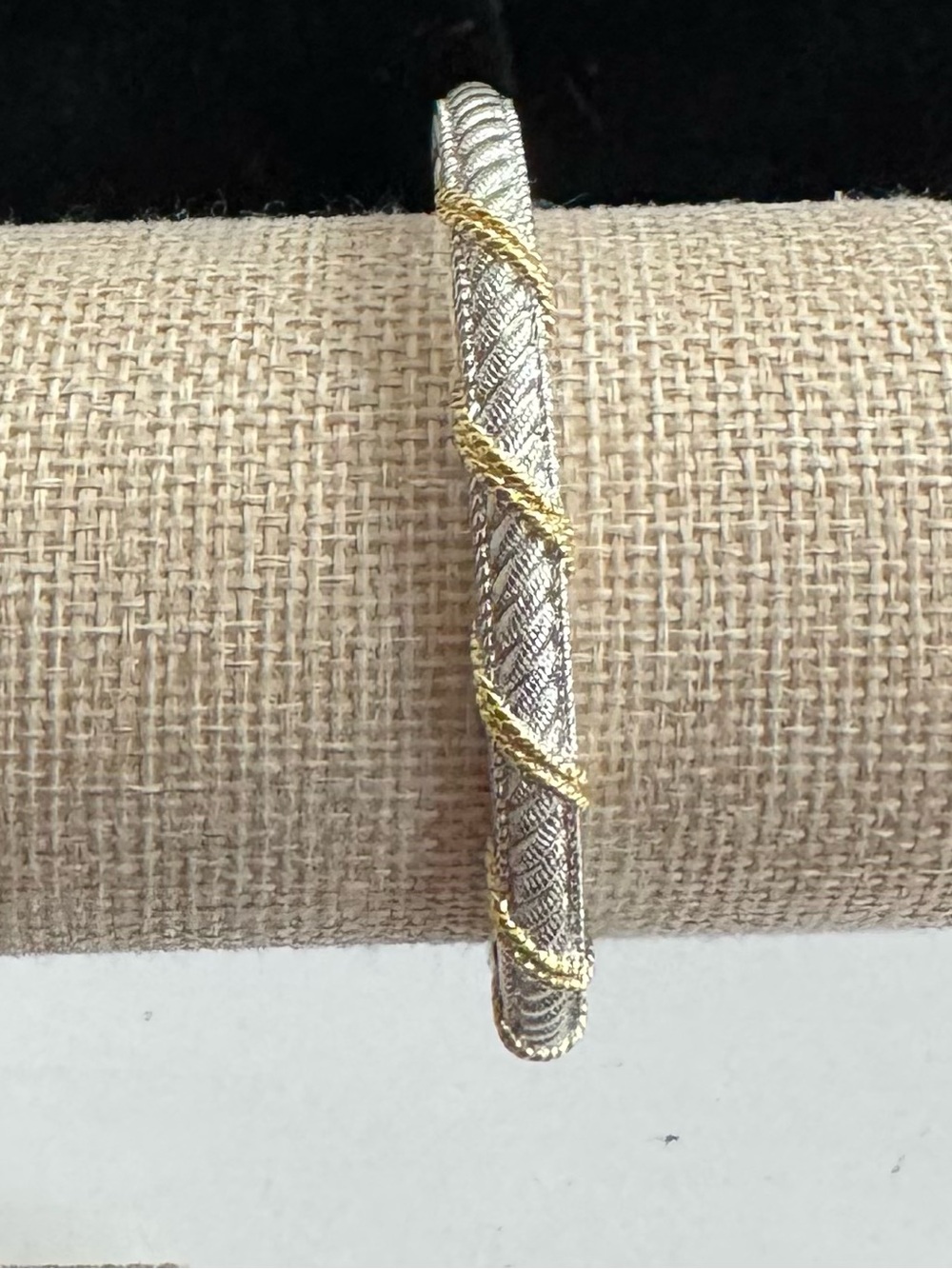 Judith Ripka 925 Sterling Two-Tone Gold/SilverTextured Rope Hinged Cuff Bracele
